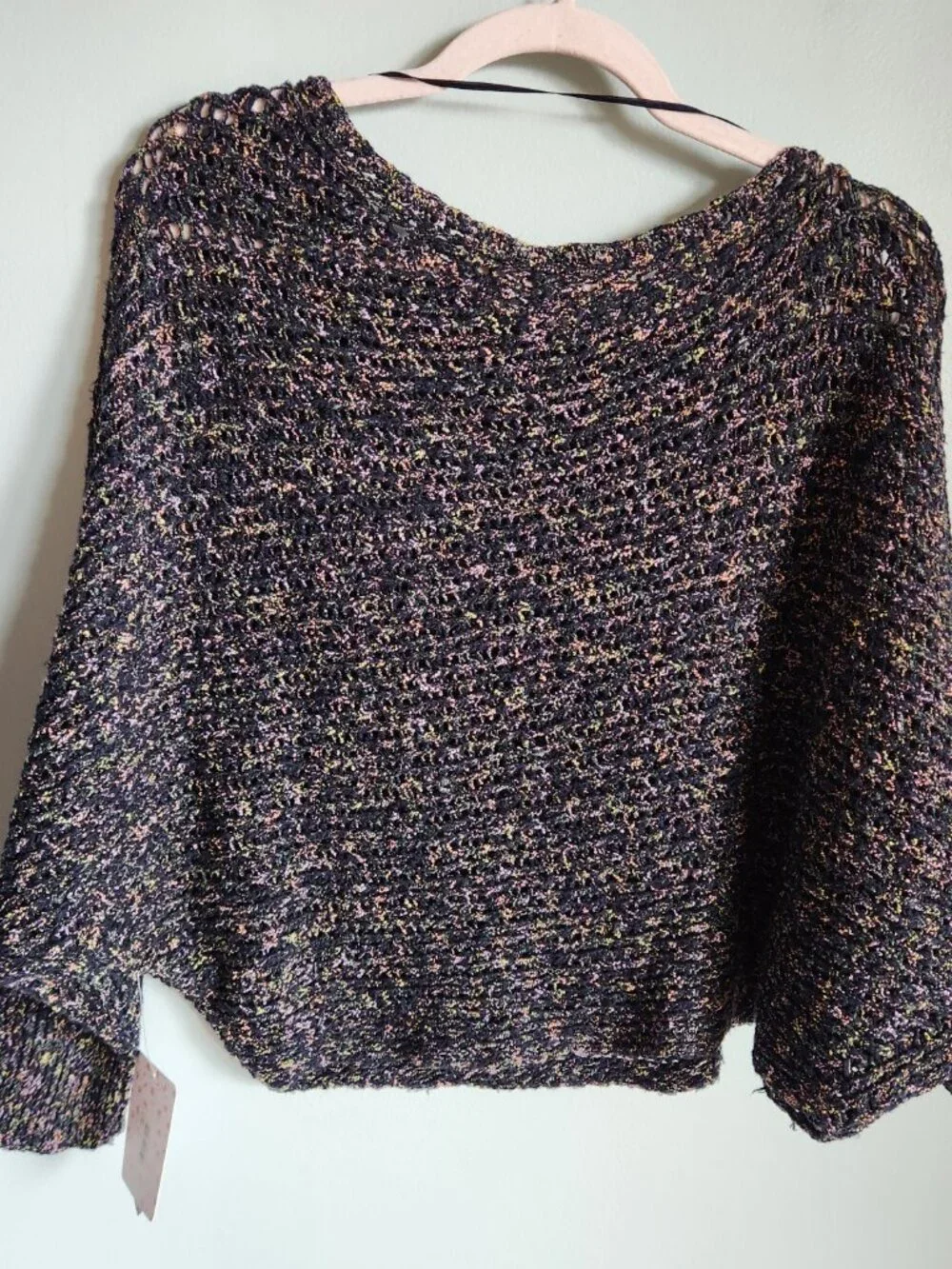 Free People Sweater Medium Women's Black Multi Confetti Knitted Pullover NEW - Picture 7 of 7